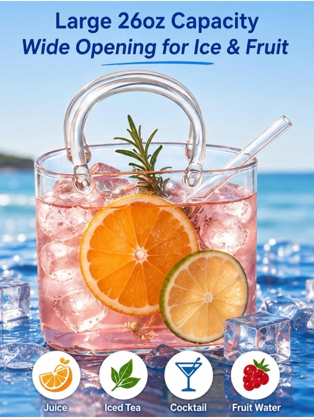 *BUY NOW* 1 Set Glass Purse Cup w/Glass Straw - 24 Oz